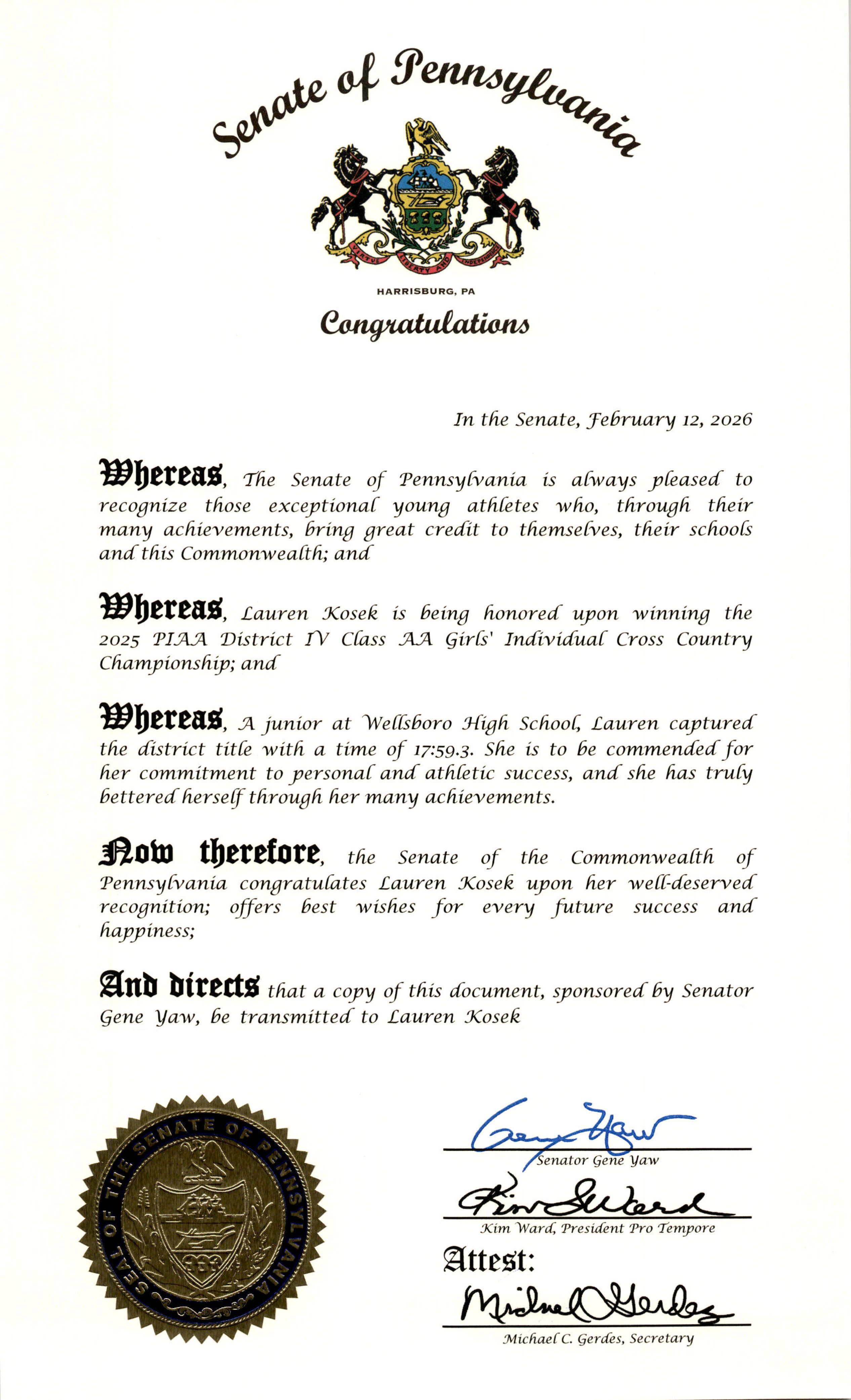 PA State Senate Citation