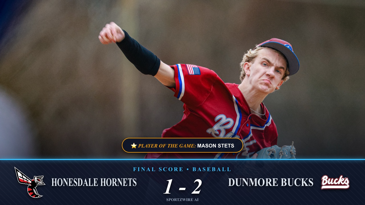 Stets Sets the Tone as Dunmore Wins Pitcher’s Duel, 2-1 Over Honesdale